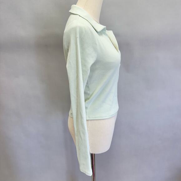 Abercrombie & Fitch Mint Green Ribbed Polo Long Sleeve Cropped Top Size Small‎ - Picture 7 of 11